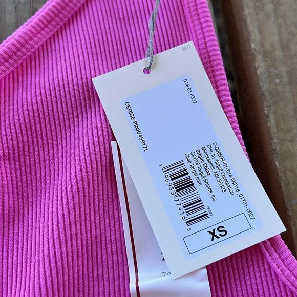 NWT A New Day XS Off The Shoulder Cerise Pink Asymmetrical Tank Top Ribbed - Picture 4 of 7